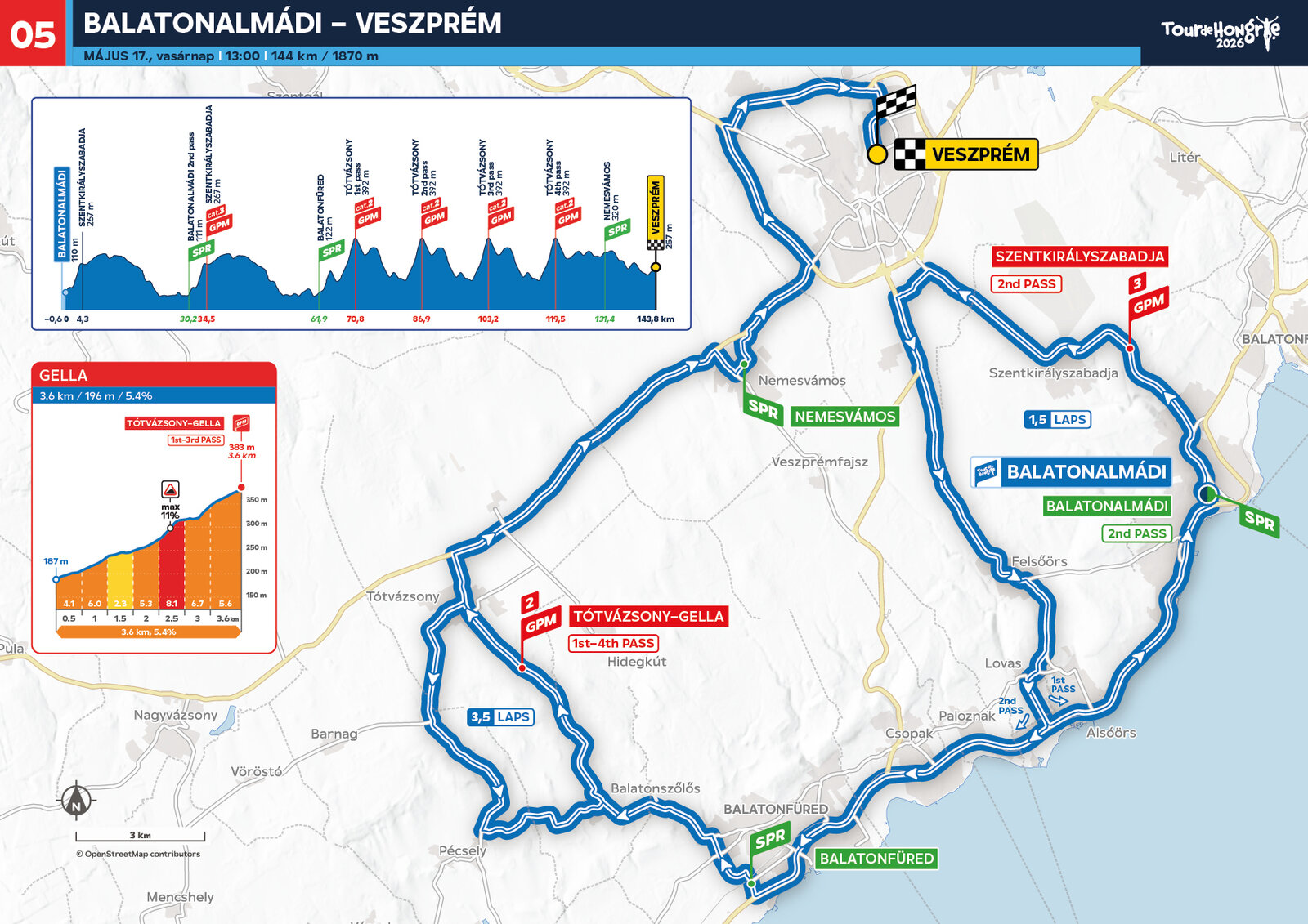 A Tour de Hongrie 2026 5. szakasza Balatonalmádi és Veszprém között
